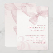 Winter Snowflake Pink Bow 30th Birthday Party Kaart (Voorkant / Achterkant)