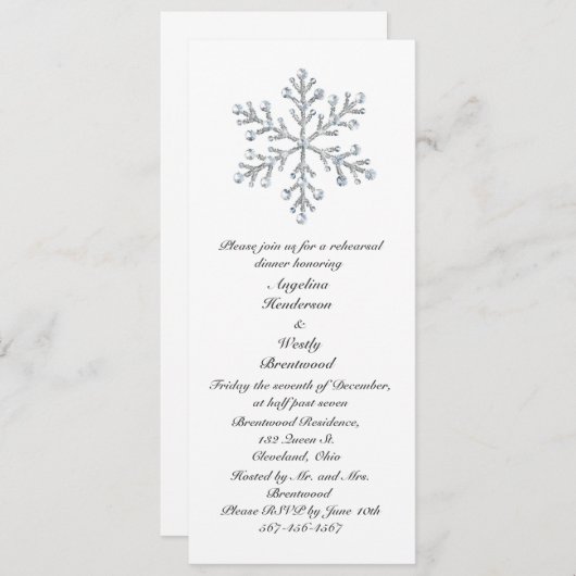 Winter Snowflake Rehearsal Dinner Kaart (Voorkant / Achterkant)