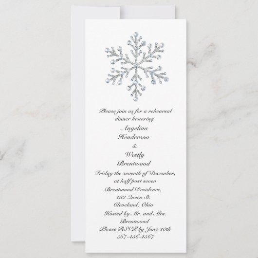 Winter Snowflake Rehearsal Dinner Kaart (Voorkant)