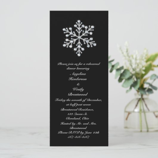 Winter Snowflake Rehearsal Dinner Kaart (Staand voorkant)