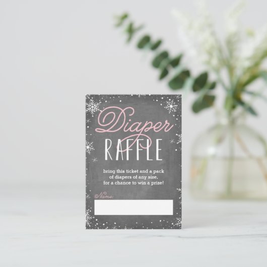 Winter Snowflake Roze Baby Luier Raffle Ticket Informatiekaartje (Staand voorkant)