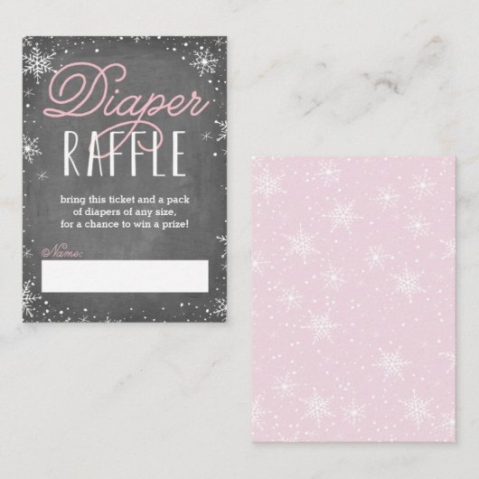 Winter Snowflake Roze Baby Luier Raffle Ticket Informatiekaartje (Voorkant / Achterkant)