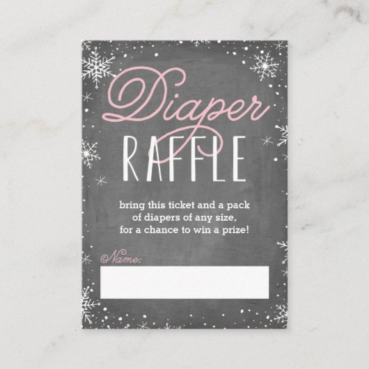 Winter Snowflake Roze Baby Luier Raffle Ticket Informatiekaartje (Voorkant)