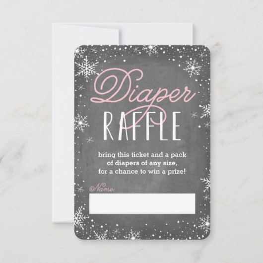 Winter Snowflake Roze Baby Luier Raffle Ticket Kaart (Voorkant)