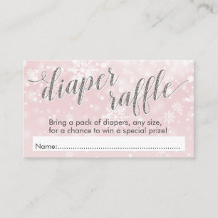 Winter Snowflake Roze Baby shower Diaper Raffle Informatiekaartje