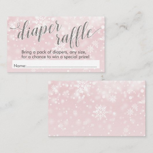 Winter Snowflake Roze Baby shower Diaper Raffle Informatiekaartje (Voorkant / Achterkant)