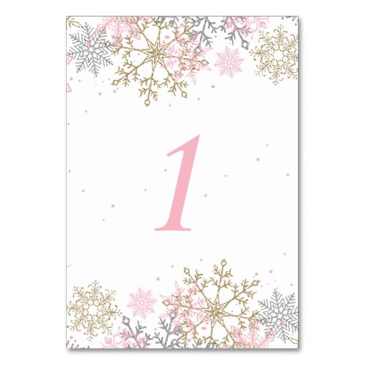 Winter Snowflake Roze en goudBaby shower Tabel N Kaart (Achterkant)