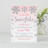 Winter Snowflake Roze en zilver Baby shower Kaart (Staand voorkant)