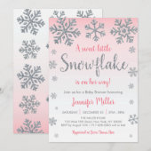 Winter Snowflake Roze en zilver Baby shower Kaart (Voorkant / Achterkant)