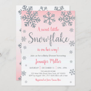 Winter Snowflake Roze en zilver Baby shower Kaart