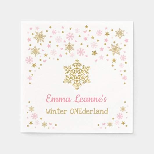 Winter Snowflake Roze Gouden Verjaardag Baby showe Servet (Voorkant)