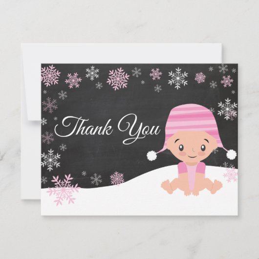 Winter Snowflake Roze Hartelijk dank Bedankkaart (Voorkant)