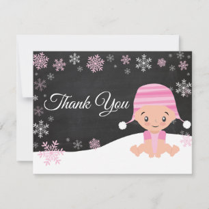 Winter Snowflake Roze Hartelijk dank Bedankkaart