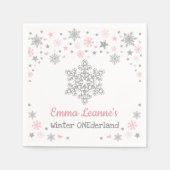 Winter Snowflake Roze Zilveren Verjaardag Baby sho Servet (Voorkant)