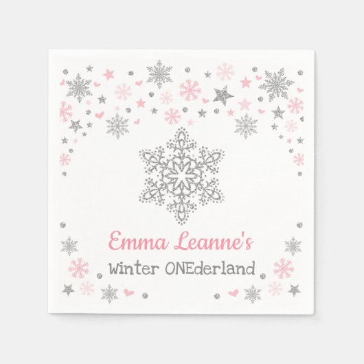Winter Snowflake Roze Zilveren Verjaardag Baby sho Servet (Voorkant)