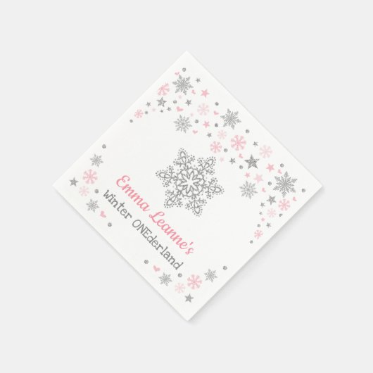 Winter Snowflake Roze Zilveren Verjaardag Baby sho Servet (Hoek)