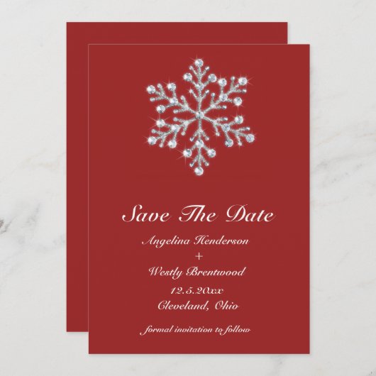Winter Snowflake Save the Date (Voorkant / Achterkant)