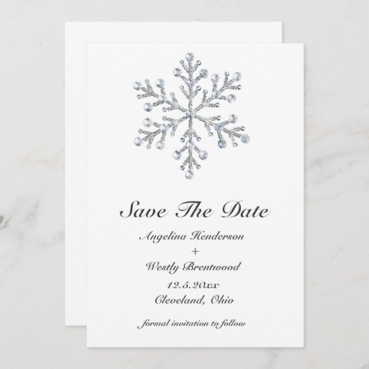 Winter Snowflake Save the Date (Voorkant / Achterkant)