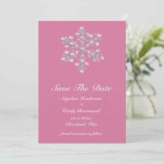 Winter Snowflake Save the Date (Staand voorkant)