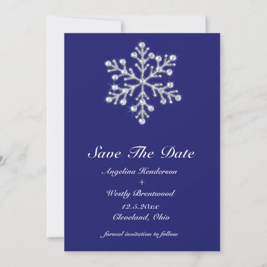 Winter Snowflake Save the Date indidigo (Voorkant)