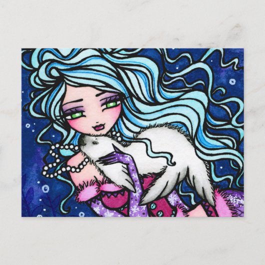 Winter Snowflake Seal Mermaid Fantasy Briefkaart (Voorkant)
