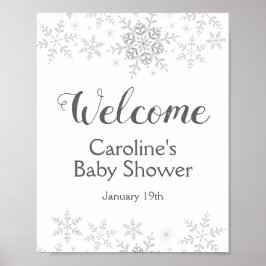Winter Snowflake Silver Baby shower Welkomstteken Poster