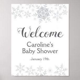 Winter Snowflake Silver Baby shower Welkomstteken Poster