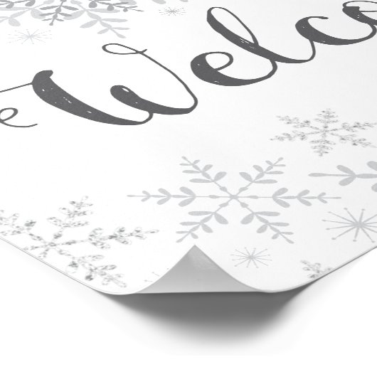 Winter Snowflake Silver Baby shower Welkomstteken Poster (Hoek)