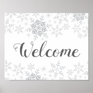 Winter Snowflake Silver Baby shower Welkomstteken Poster