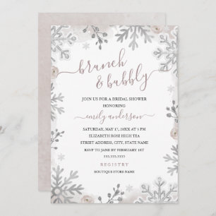 Winter Snowflake Silver Blush Brunch en Bubble Kaart