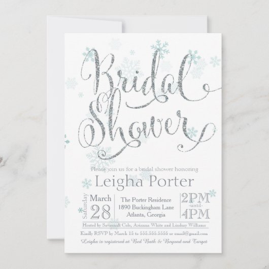 Winter Snowflake Silver Glitter Vrijgezellenfeest Kaart (Voorkant)