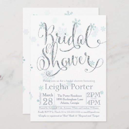 Winter Snowflake Silver Glitter Vrijgezellenfeest Kaart (Voorkant / Achterkant)