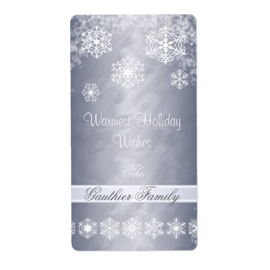 Winter Snowflake Silver Holiday Wine Label (Voorkant)