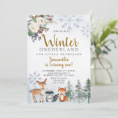 Winter Snowflake Sleigh Birthday Animals Woodland Kaart (Staand voorkant)