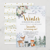 Winter Snowflake Sleigh Birthday Animals Woodland Kaart (Voorkant / Achterkant)