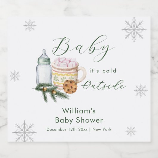Winter Snowflake S'more Cookie Baby Shower  Sparkling Wijnetiket (Enkel label)