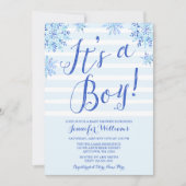 Winter Snowflake Stripes Boy Baby shower nodigt ui Kaart (Voorkant)