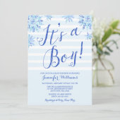 Winter Snowflake Stripes Boy Baby shower nodigt ui Kaart (Staand voorkant)