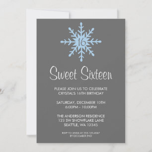 Winter Snowflake Sweet 16 Birthday Party Kaart