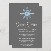 Winter Snowflake Sweet 16 Birthday Party Kaart (Voorkant / Achterkant)