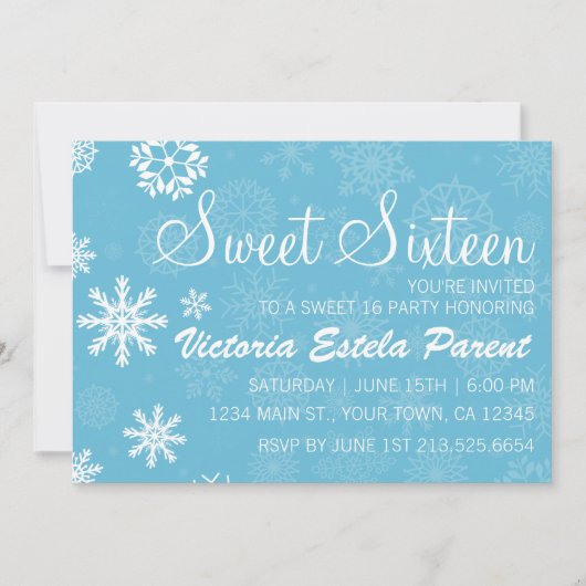 Winter Snowflake Sweet 16 Uitnodiging (Voorkant)