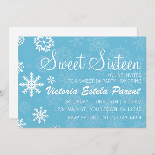 Winter Snowflake Sweet 16 Uitnodiging (Voorkant / Achterkant)