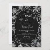 Winter Snowflake Sweet 16 Verjaardagsfeest Kaart (Voorkant)
