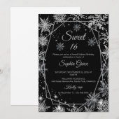 Winter Snowflake Sweet 16 Verjaardagsfeest Kaart (Voorkant / Achterkant)