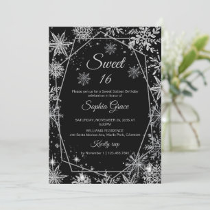 Winter Snowflake Sweet 16 Verjaardagsfeest Kaart