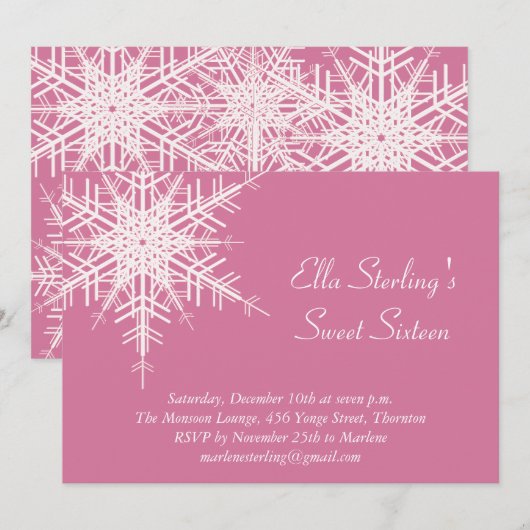 Winter Snowflake Sweet Sixteen Birthday Uitnodigin Kaart (Voorkant / Achterkant)