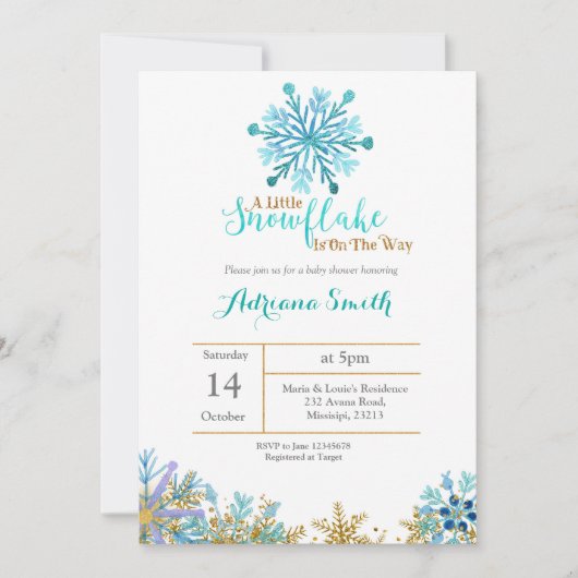 Winter Snowflake Theme Boy Baby shower Kaart (Voorkant)