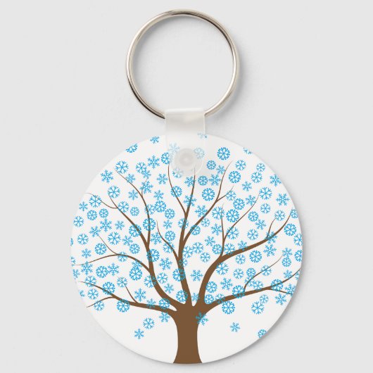Winter Snowflake Tree Button Sleutelhanger (Voorkant)