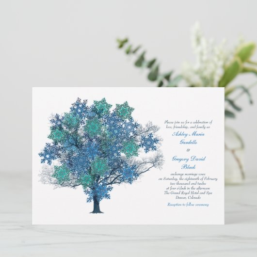 Winter Snowflake Tree Weddenschap Kaart (Staand voorkant)