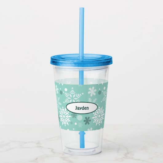 Winter Snowflake Turquoise-Blue Holiday Season Acryl Drinkbeker (Voorkant)